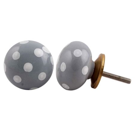Grey White Polka Dot Cabinet Knob