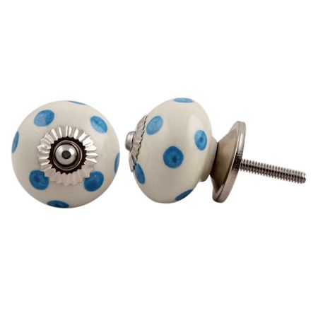 Cream Blue Polka Ceramic Handmade Knob