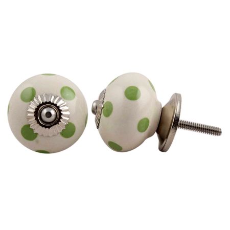Cream Green Polka Ceramic Drawer Knob