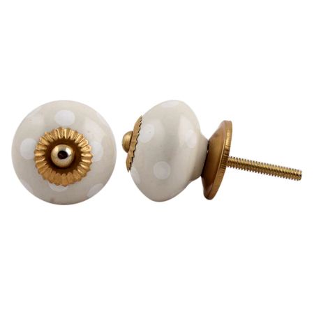 Cream White Polka Ceramic Knob