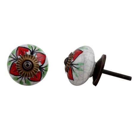 Red Flower Crackle Ceramic Dresser Knob Online