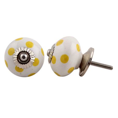 White Yellow Polka Ceramic Furniture Knob