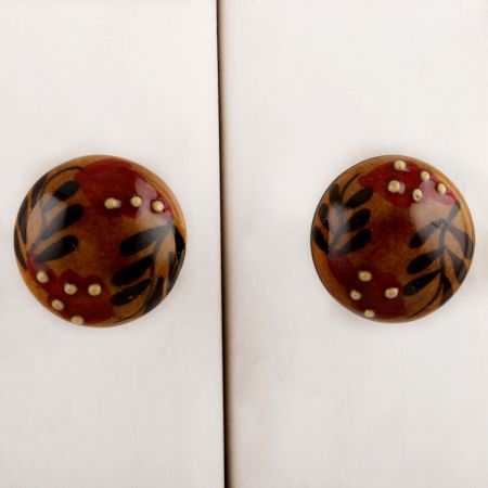 White Red Orange Floral Ceramic Bulb Knob