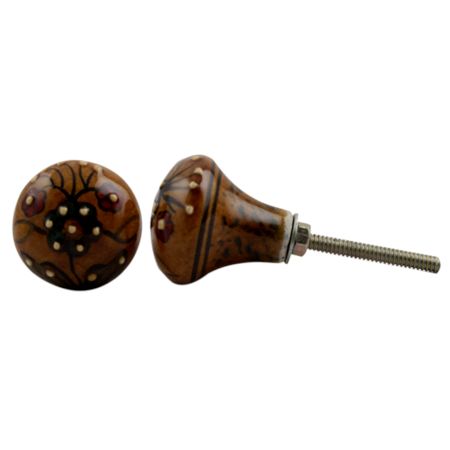 Mustard Green Floral Ceramic Bulb Knob