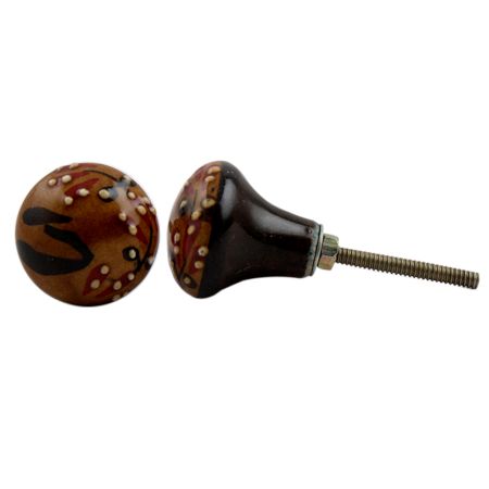 Mustard Red Dotted Leafy Bulb Knob