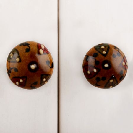 Mustard Red Green Leafy Ceramic Bulb Knob