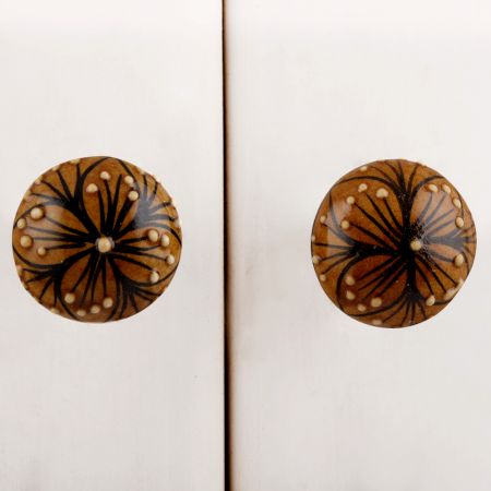 Mustard Four Red Floral Ceramic Bulb Knob