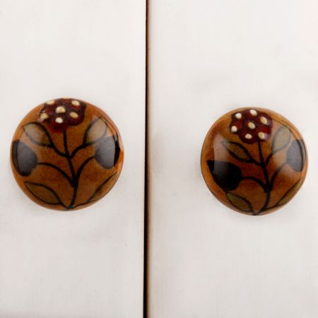 Mustard Red Dotted Floral Ceramic Knob