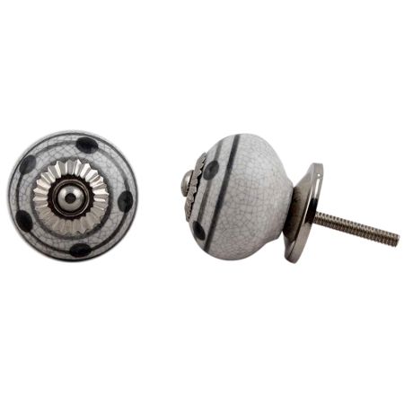 Black Striped Dotted Crackle Ceramic Drawer Knob