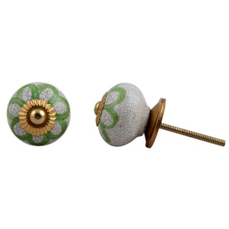 Lime Green Floral Crackle Ceramic Drawer Knob