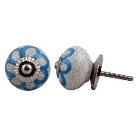 Blue Floral Crackle Wardrobe Knob