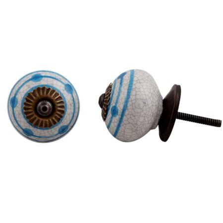 Blue Striped Dotted Cackle Cabinet Knob