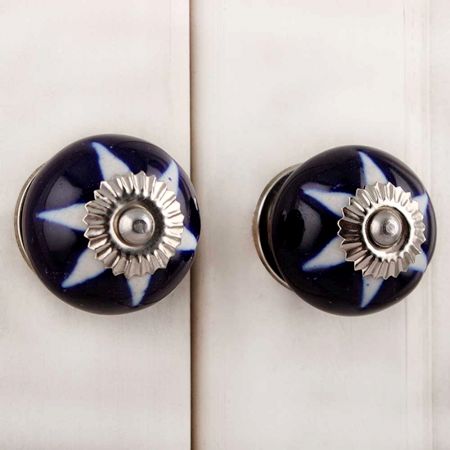Navy Blue Etched Ceramic Knob-06