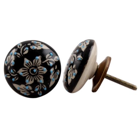 Black Floral Flat Knob