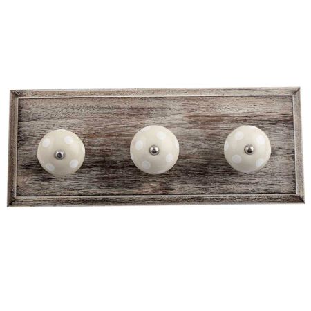 Cream White Dot Wooden Hooks
