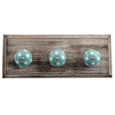Sea Green White Dot Wooden Hooks