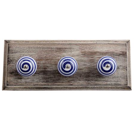 White Navy Blue Strip Wooden Hooks
