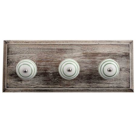White Pea Green Strip Wooden Hooks