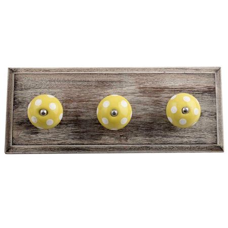 Yellow White Dot Wooden Hooks