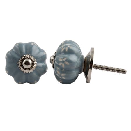 Grey Etched Ceramic Melon Knob