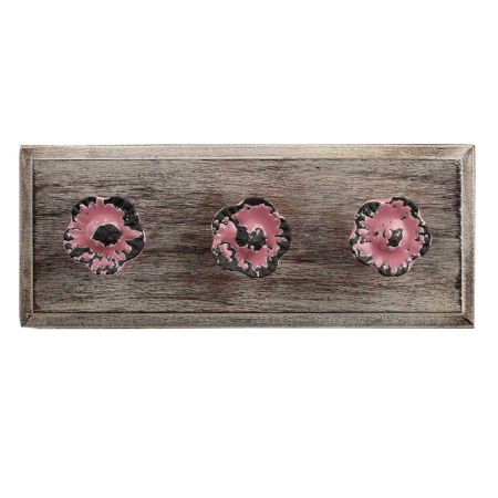 Pink Daffodils Ceramic Etched Wooden Hooks