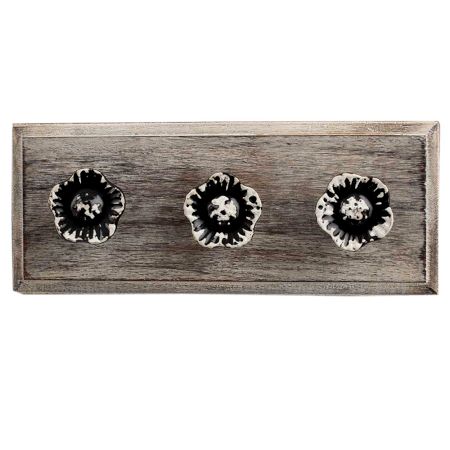 Black Daffodils Ceramic Etched Wooden Hooks