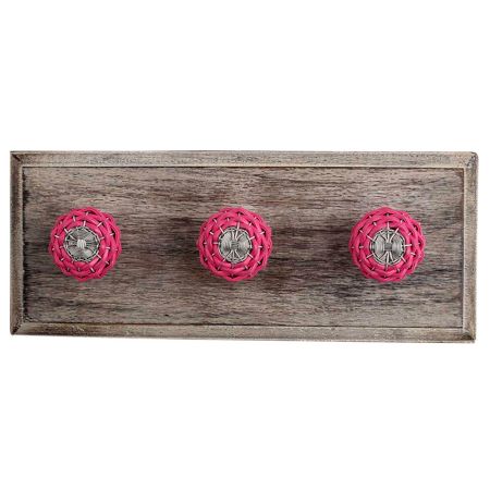 Pink Rexine Wire Wooden Hooks