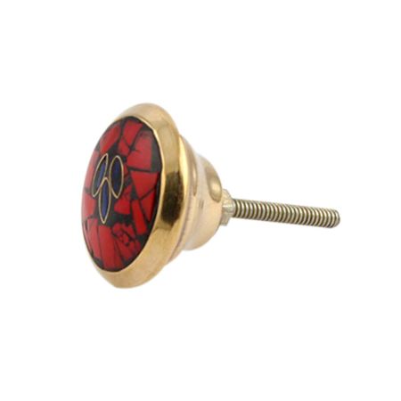 Round Red Stone and Metal Knob
