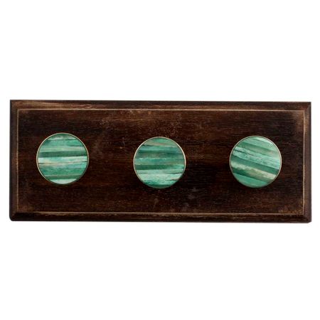 Round Sea Green Metal and Bone Wooden Hooks