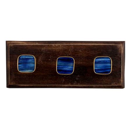 Square Slate Blue Bone and Metal Wooden Hooks