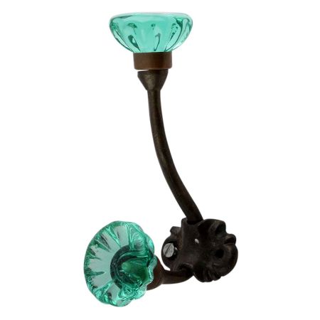 Sea Green Paneled Sides Glass Iron Hook (Set Of one Piece)