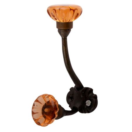 Amber Paneled Sides Glass Iron Hook (set Of One Piece)