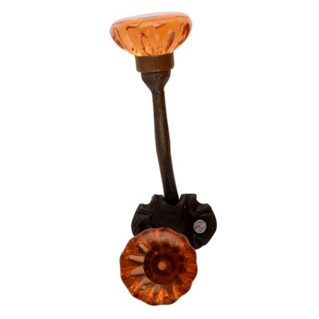 Amber Paneled Sides Glass Iron Hook (set Of One Piece)