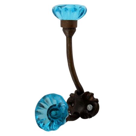 Royal Blue Paneled Sides Glass Iron Hook (Set Of One Piece)