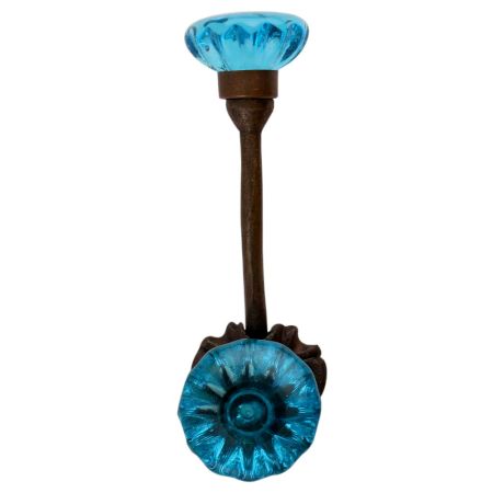 Royal Blue Paneled Sides Glass Iron Hook (Set Of One Piece)