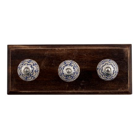 Navy Blue Crackle Ceramic Wooden Hooks