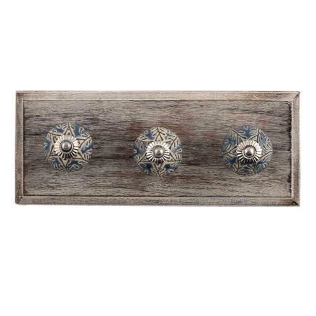 Grey Leaf Ceramic Wooden Hooks