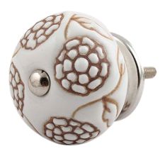 White Brown Marigold Floral Knob