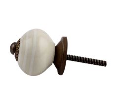 Cream Striped Small Ceramic Cabinet Knob