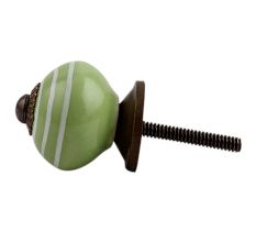 Pea Green Striped Small Ceramic Dresser Knob