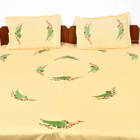 Parrot Yellow Cotton Bedsheet(Pack of 1 piece)