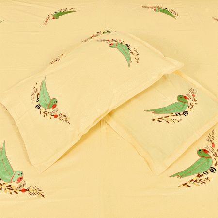 Parrot Yellow Cotton Bedsheet(Pack of 1 piece)