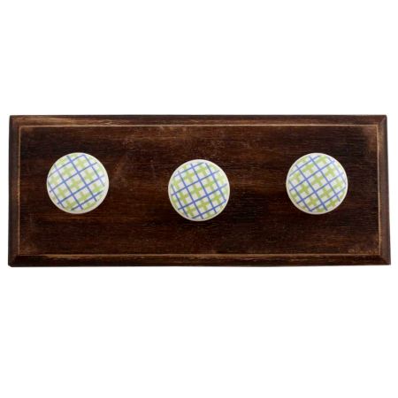 Pea Green Blue Ceramic Wooden Hooks