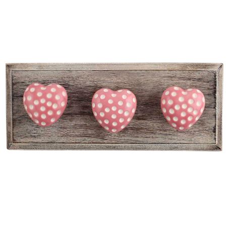 Pink Heart Etched Ceramic Wooden Hooks