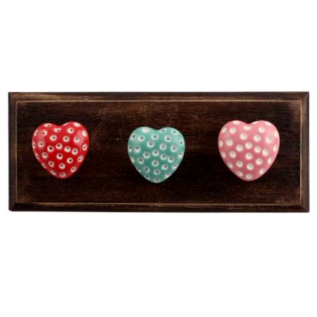 Mix Heart Etched Ceramic Wooden Hooks