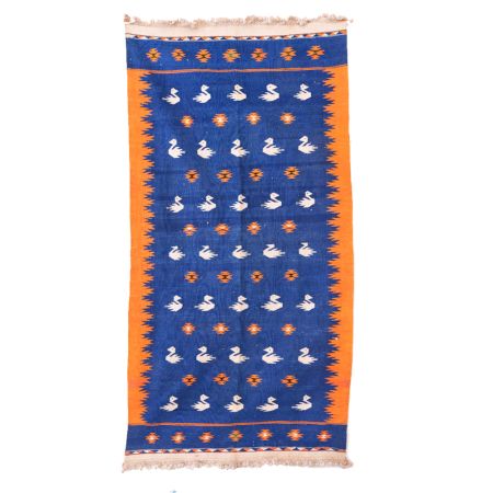 Blue Handmade Durry Floral Duck Design(Set of 1 Piece)