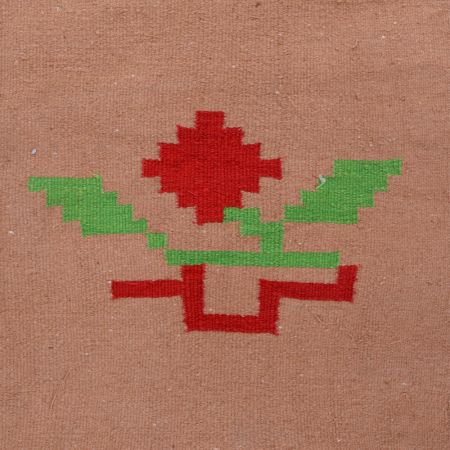 PinkÂ Hand Knotted Durry With Red Flower(Set of 1 Piece)