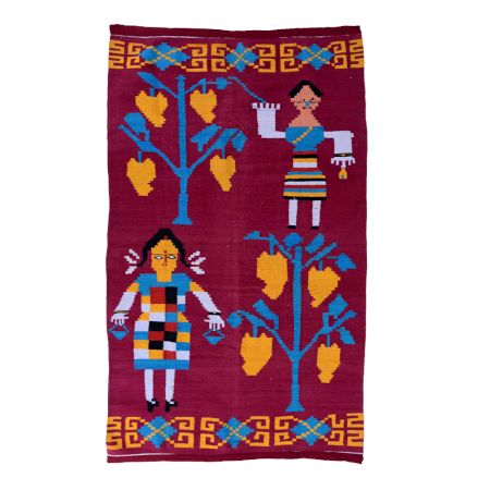 Magenta Handmade Durry With Boy Girl(Set of 1 Piece)