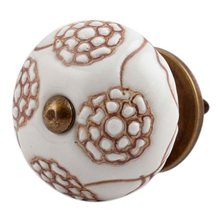White Brown Marigold Floral Knob