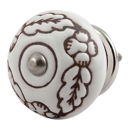 White Brown Leaf Flower Etched Knobs